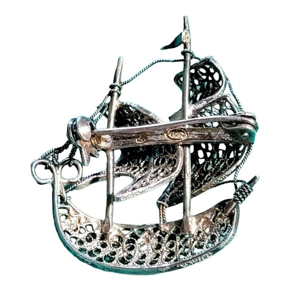 Vintage .925 Sterling Silver 3D Clipper Ship Pin/Brooch 1.5" Collectible… - Picture 3 of 4
